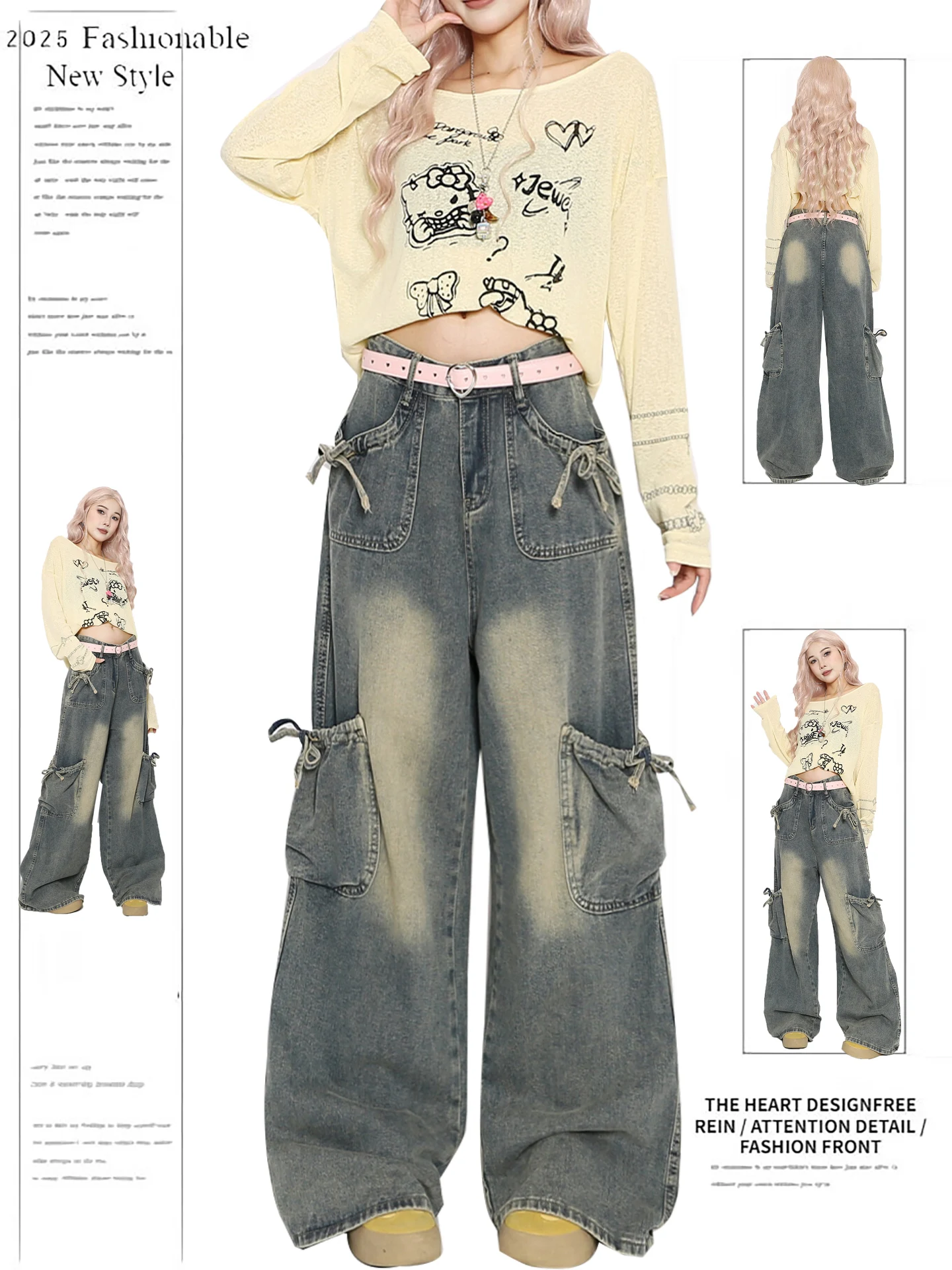 Blue Denim Wide Leg Loose Women's Jeans Knot Waisand Multi-ket Casual High Waist Trousers for Autumn
Blue Denim Wide Leg Loose Women's Jeans Knot Waisand Multi-ket Casual High Waist Trousers for Autumn