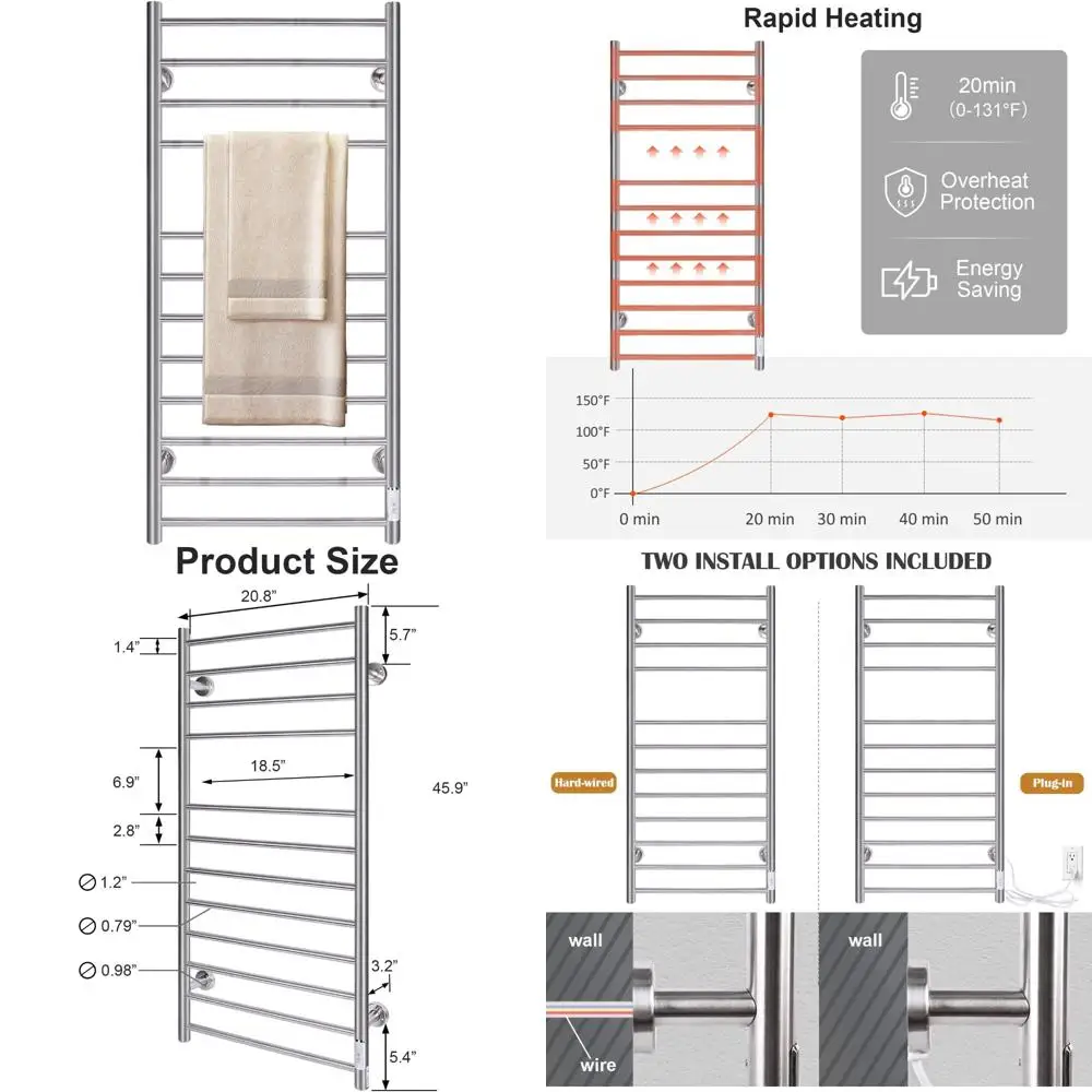 JSLOVE Настенная электрическая грелка для полотенец с таймером, конструкция из нержавеющей стали для полотенец с подогревом
JSLOVE Настенная электрическая грелка для полотенец с таймером, конструкция из нержавеющей стали для полотенец с подогревом
