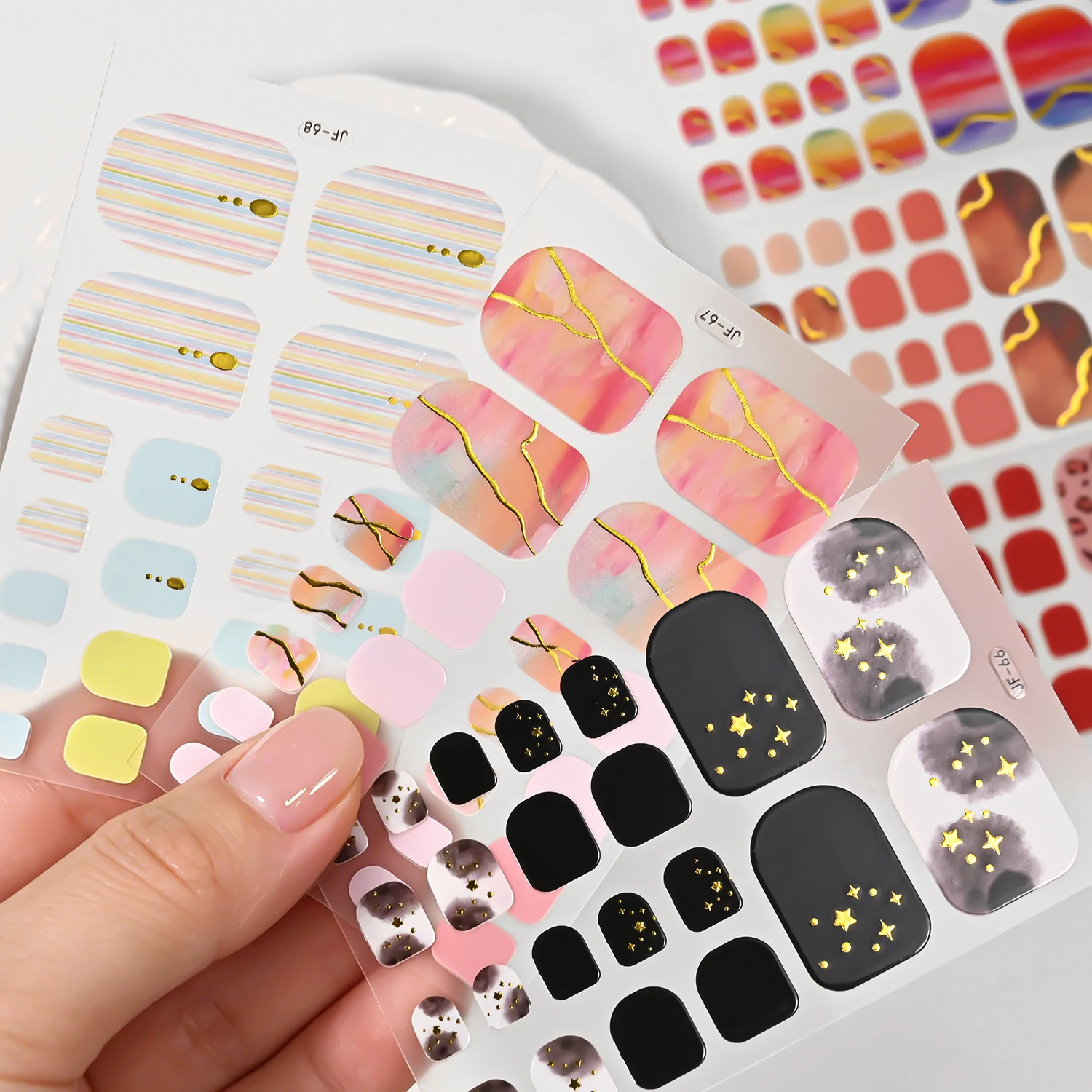 22Tips Colorful Gradient Gold Lines Full Cover Toenail Stickers Black White Ink Painting Toe Nail Wraps Leopard Toenail Wraps
22Tips Colorful Gradient Gold Lines Full Cover Toenail Stickers Black White Ink Painting Toe Nail Wraps Leopard Toenail Wraps