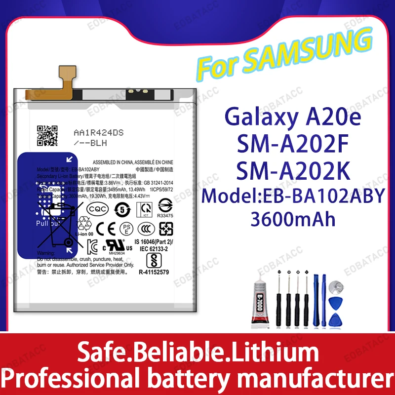 100% Brand New EB-BA102ABY Battery For Samsung Galaxy A20E/SM-A202F Large capacity Batteries+Free Tools
100% Brand New EB-BA102ABY Battery For Samsung Galaxy A20E/SM-A202F Large capacity Batteries+Free Tools