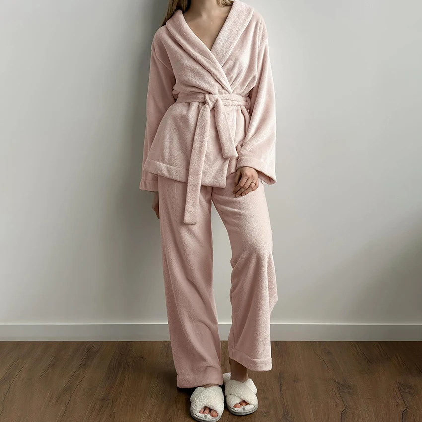Hiloc Home Pink Velvet Long Pants Sets Pajamas Women 2025 Casual Wrap Blouse With Elastic Waist Trousers 2 Piece Fashion Outfits
Hiloc Home Pink Velvet Long Pants Sets Pajamas Women 2025 Casual Wrap Blouse With Elastic Waist Trousers 2 Piece Fashion Outfits