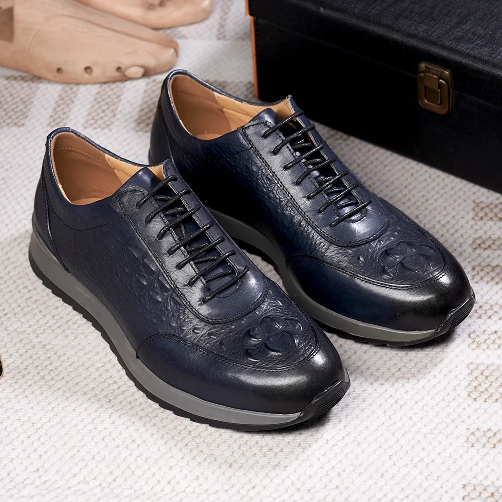 Men's Casual Fashion Shoes Genuine Cow Leather Lace-Up Oxford Sneakers with Crocodile Pattern - Black/Blue Male Footwear
Men's Casual Fashion Shoes Genuine Cow Leather Lace-Up Oxford Sneakers with Crocodile Pattern - Black/Blue Male Footwear
