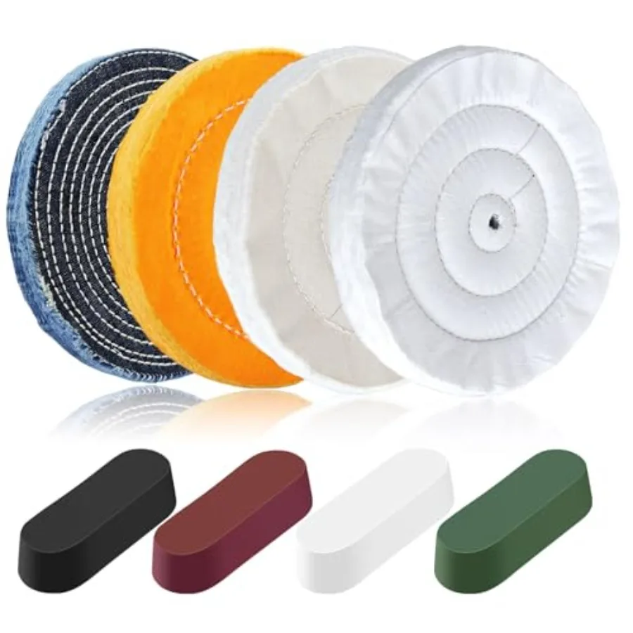 8PCS 8 Inch Buffing and Polishing Wheel Kit for Bench Grinder, 1/2" Arbor Hole, Denim/Yellow/White/Flannel Polishing Wheels wit
8PCS 8 Inch Buffing and Polishing Wheel Kit for Bench Grinder, 1/2" Arbor Hole, Denim/Yellow/White/Flannel Polishing Wheels wit