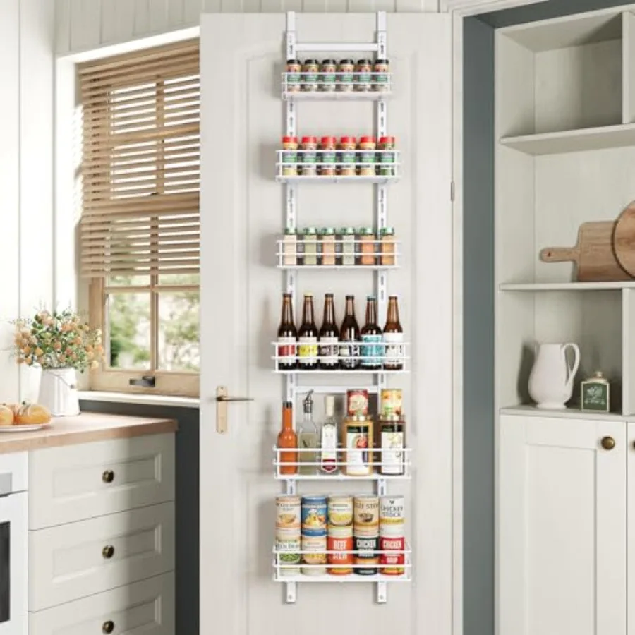 Adjustable 6-Tier Over the Door Pantry Organizer, Spice Rack, Narrow Hanging Shelf for Kitchen Storage and Organization White
Adjustable 6-Tier Over the Door Pantry Organizer, Spice Rack, Narrow Hanging Shelf for Kitchen Storage and Organization White