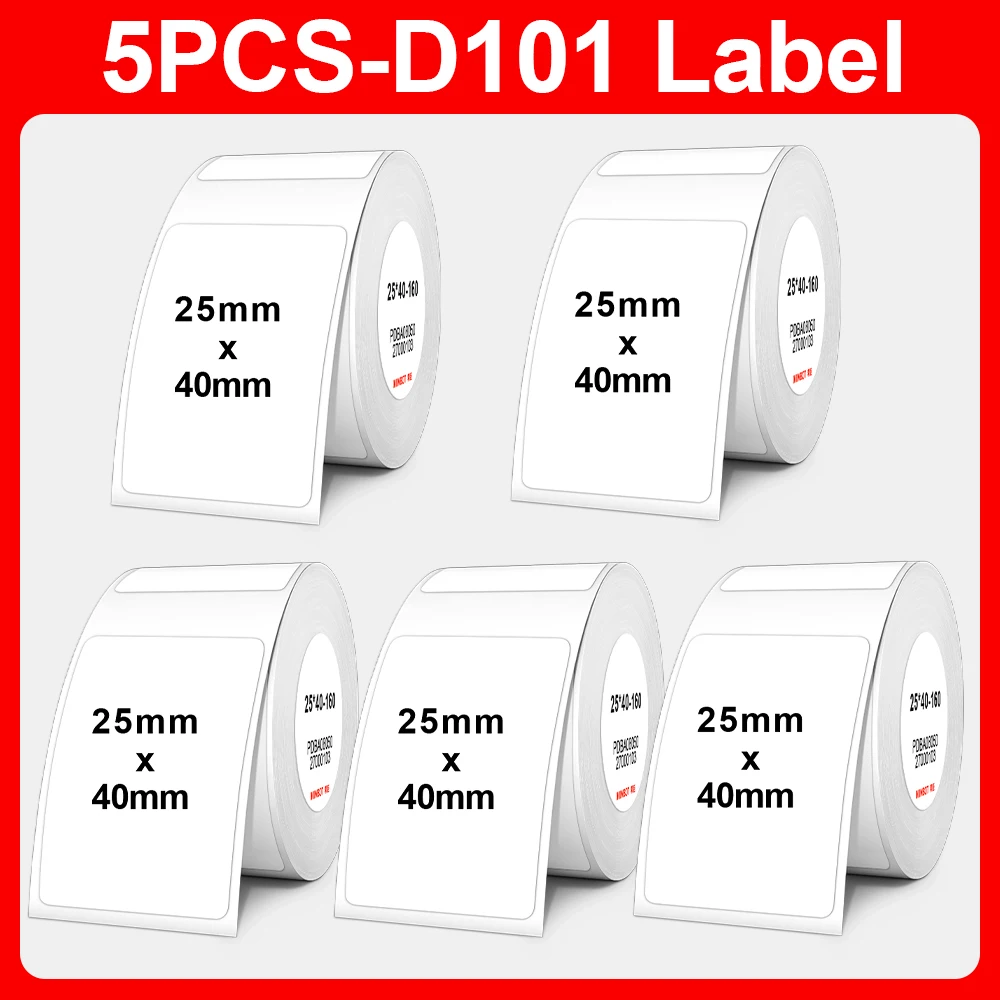 5PCS Niimbot D101 Mini Wireless Portable Pocket Label Printer Thermal Paper White Printing Label Paper 25*40mm Waterproof Labels
5PCS Niimbot D101 Mini Wireless Portable Pocket Label Printer Thermal Paper White Printing Label Paper 25*40mm Waterproof Labels