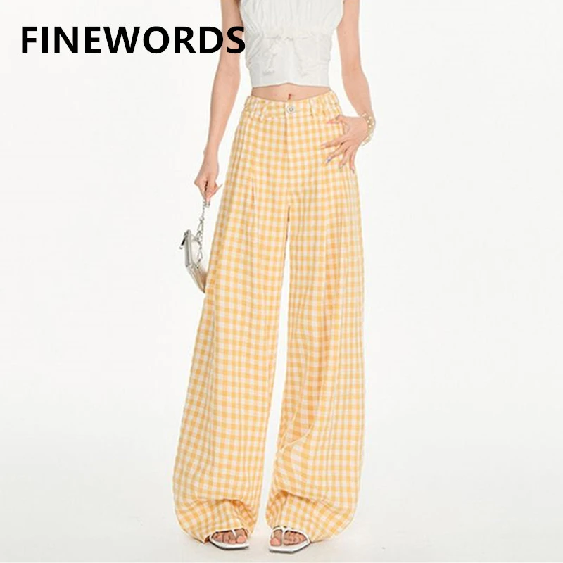 FINEWORDS Vintage Casual Wide Leg Plaid Pants Women Streetwear Easymatch Baggy Pants Full Length High Waist Daily Loose Pants
FINEWORDS Vintage Casual Wide Leg Plaid Pants Women Streetwear Easymatch Baggy Pants Full Length High Waist Daily Loose Pants