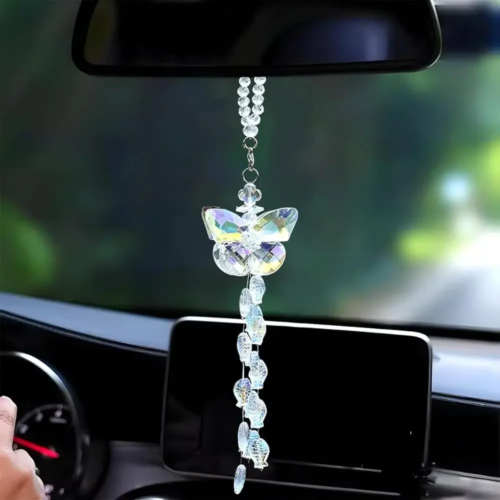 Crystal Glass Butterfly Rearview Mirror Hanging Pendant- Bling Car Rear View Mirror Charm with Fishes Tassel Bead- Lucky Pres
Crystal Glass Butterfly Rearview Mirror Hanging Pendant- Bling Car Rear View Mirror Charm with Fishes Tassel Bead- Lucky Pres