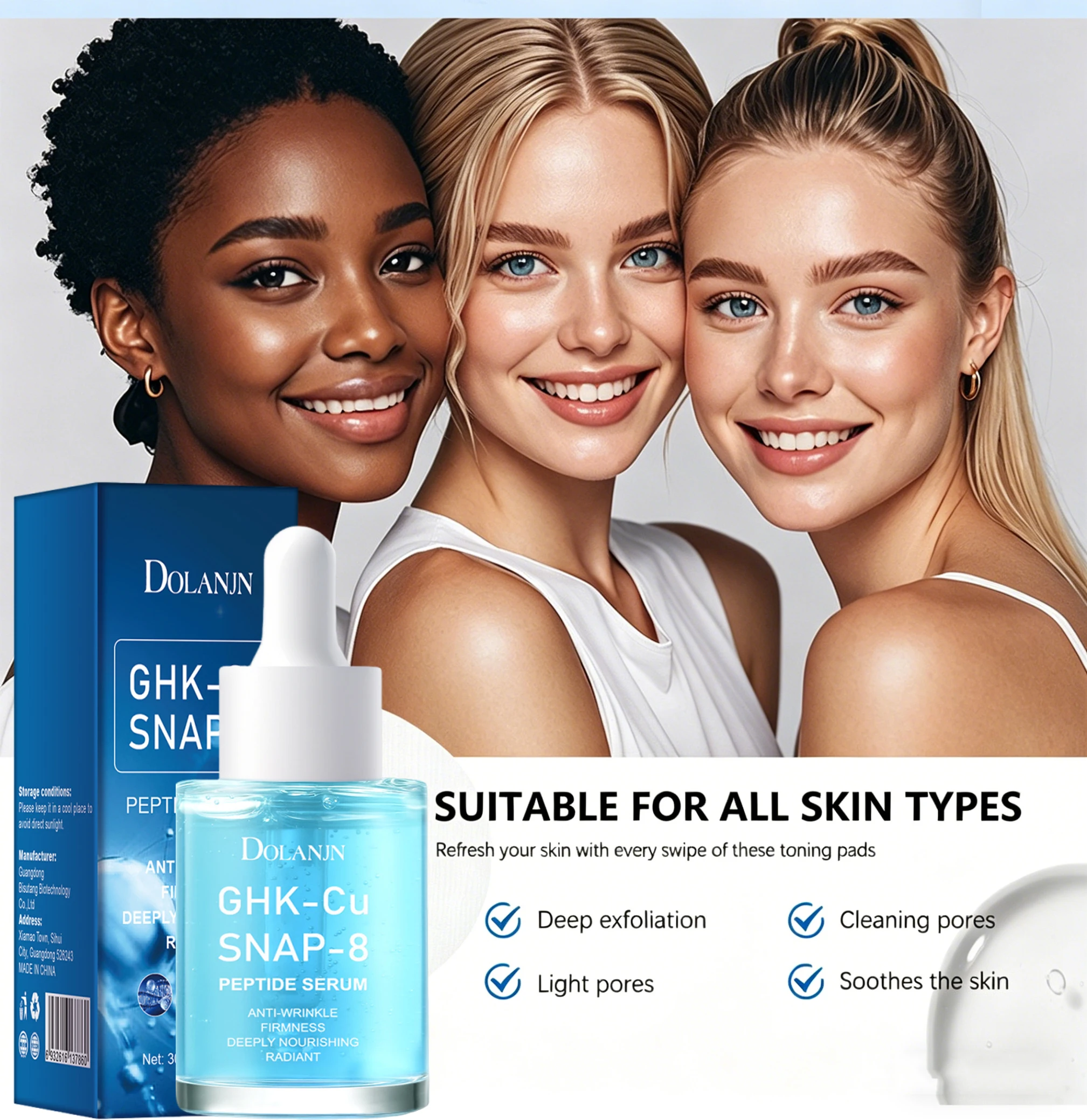 GHK-CU Copper Peptides Facial Serum With SNAP-8 Deep Hydration Nourishing Facial Essence For All Skin Types
GHK-CU Copper Peptides Facial Serum With SNAP-8 Deep Hydration Nourishing Facial Essence For All Skin Types