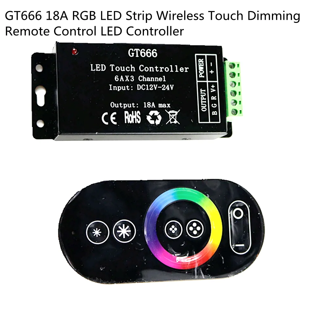 DC12V-24V GT66618A Контроллер светодиодной ленты RGB, беспроводной сенсорный пульт дистанционного управления с затемнением, светодиодный контроллер с 3 каналами
DC12V-24V GT66618A Контроллер светодиодной ленты RGB, беспроводной сенсорный пульт дистанционного управления с затемнением, светодиодный контроллер с 3 каналами