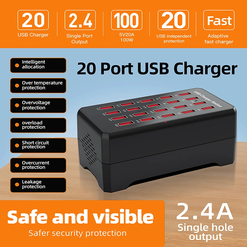 USB Fast Charger 10/20 Ports HUB 50/100W Universal Desktop Fast Charging Station Multi Port Power Adapter for Mobile Phone
USB Fast Charger 10/20 Ports HUB 50/100W Universal Desktop Fast Charging Station Multi Port Power Adapter for Mobile Phone