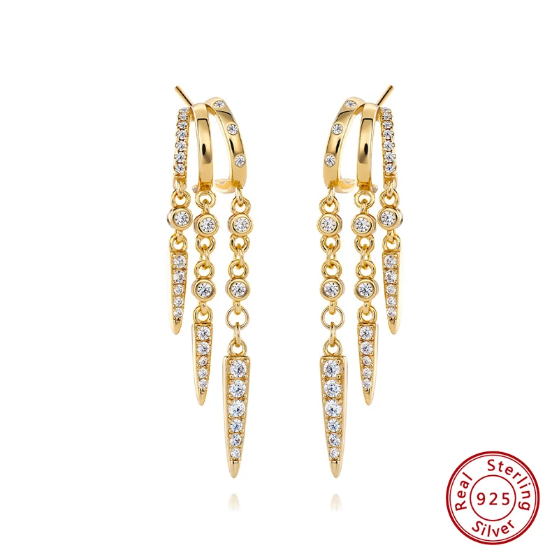 925 Sterling Silver Original Certificate Pave CZ Spike Tassel Dangle Hoop Earrings For Women Fine Statement Jewelry
925 Sterling Silver Original Certificate Pave CZ Spike Tassel Dangle Hoop Earrings For Women Fine Statement Jewelry