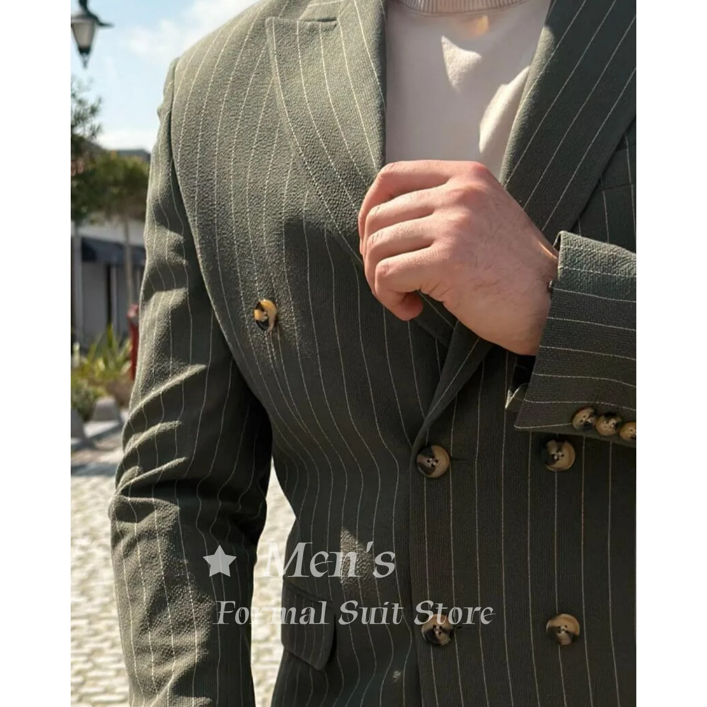 Olive Green Pinstripe Double Breasted Suit Gold Button Peak Lapel Blazer & Pants Formal Business Prom Wedding Groom Customized
Olive Green Pinstripe Double Breasted Suit Gold Button Peak Lapel Blazer & Pants Formal Business Prom Wedding Groom Customized