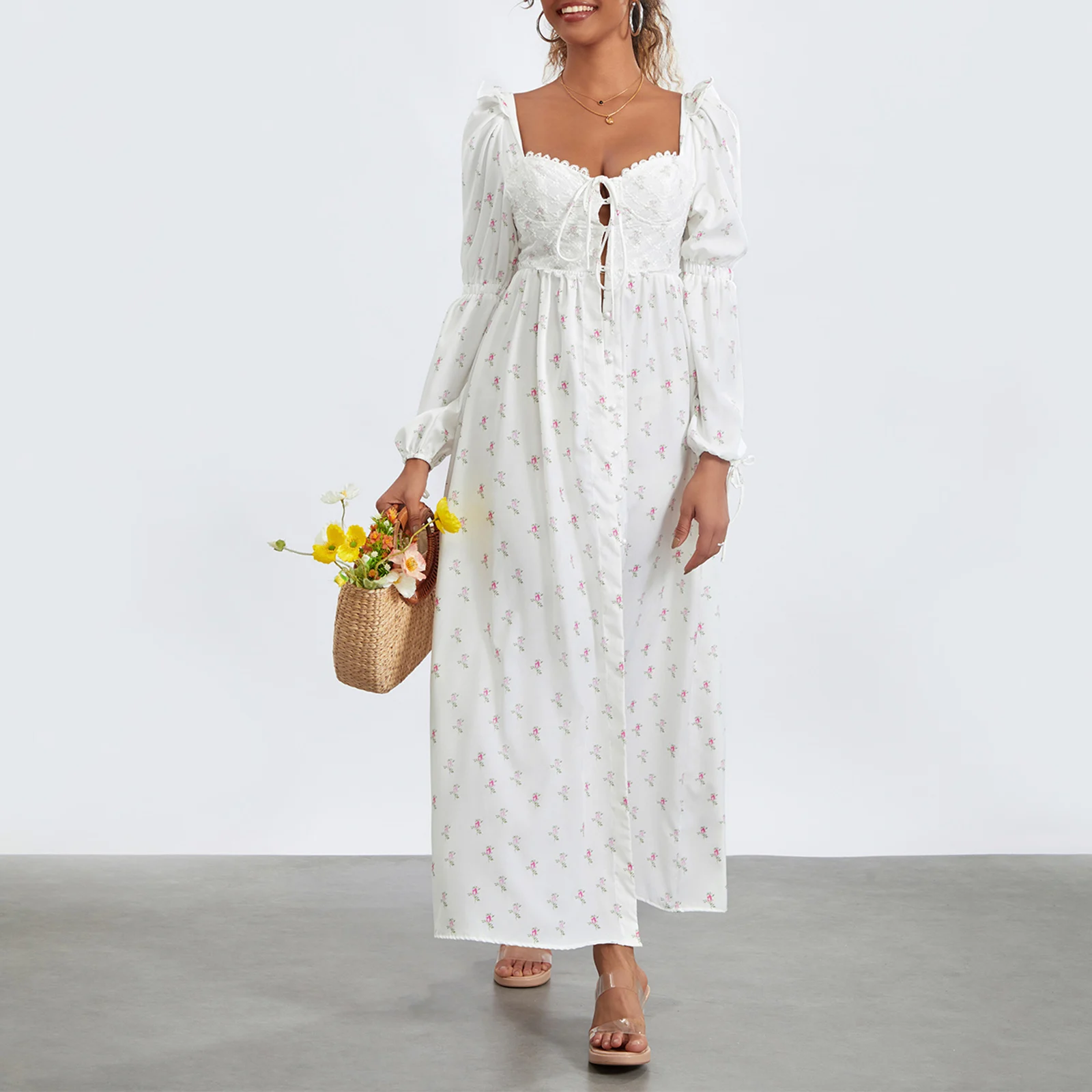 Women’s Casual Long Dress Long Puff Sleeve Cross Tie-up Front Floral Print A-Line Dress High Split Dress
Women’s Casual Long Dress Long Puff Sleeve Cross Tie-up Front Floral Print A-Line Dress High Split Dress
