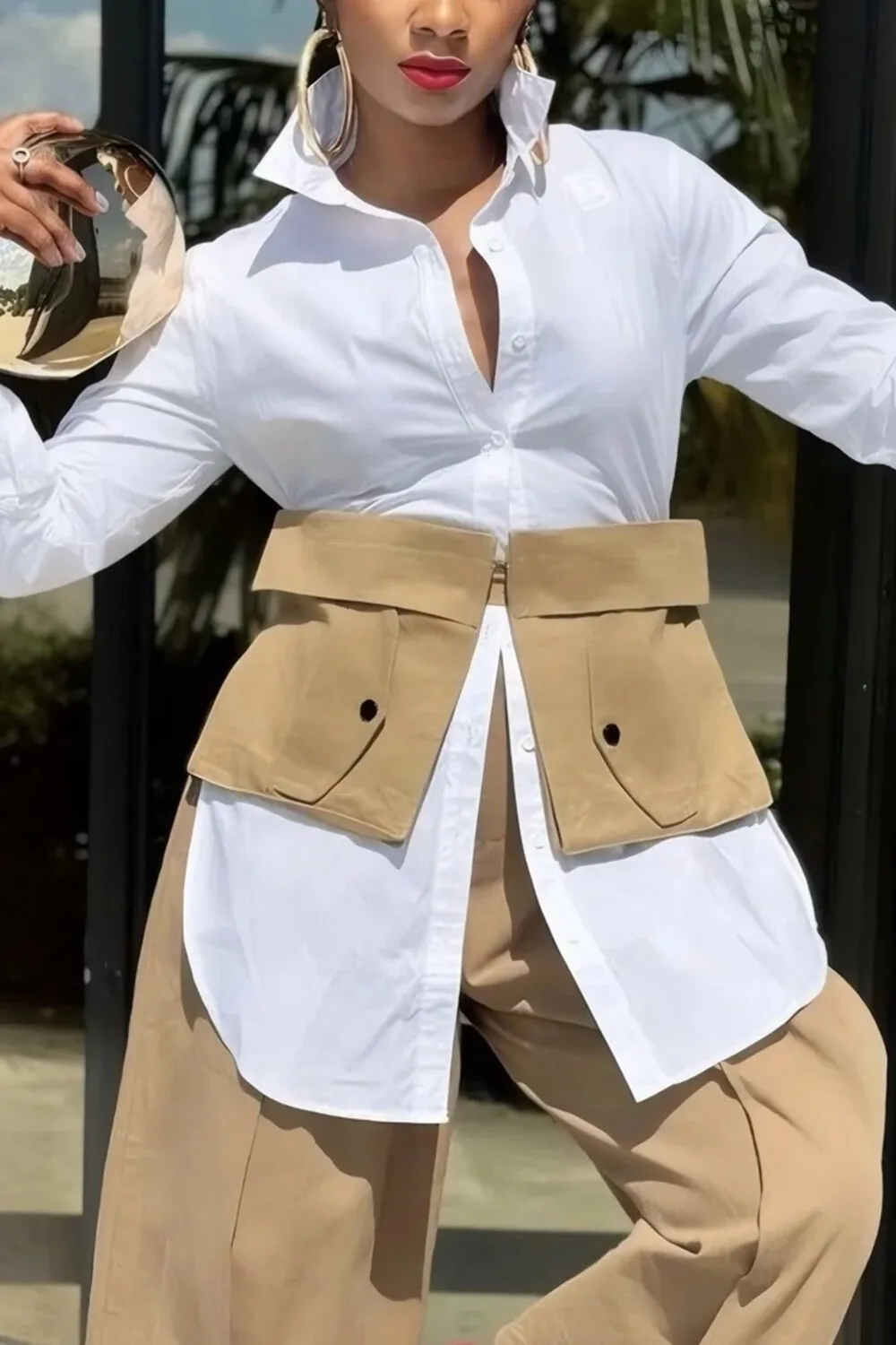 Plus Size Business Casual White Shirt Collar Long Sleeve Asymmetric Hem Shirt With Belt
Plus Size Business Casual White Shirt Collar Long Sleeve Asymmetric Hem Shirt With Belt