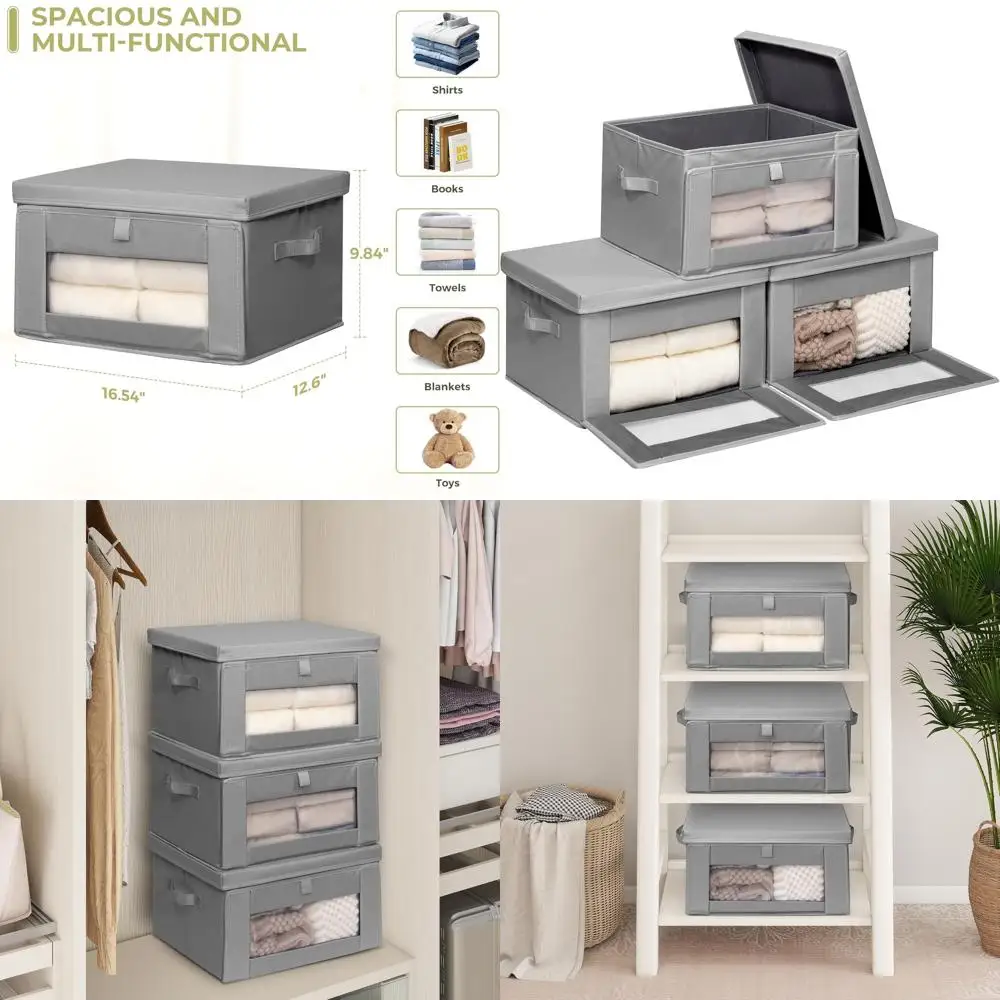 Grey Medium-Sized Collapsible Fabric Storage Bins with Clear Lid for Clothes, 3-Pack
Grey Medium-Sized Collapsible Fabric Storage Bins with Clear Lid for Clothes, 3-Pack