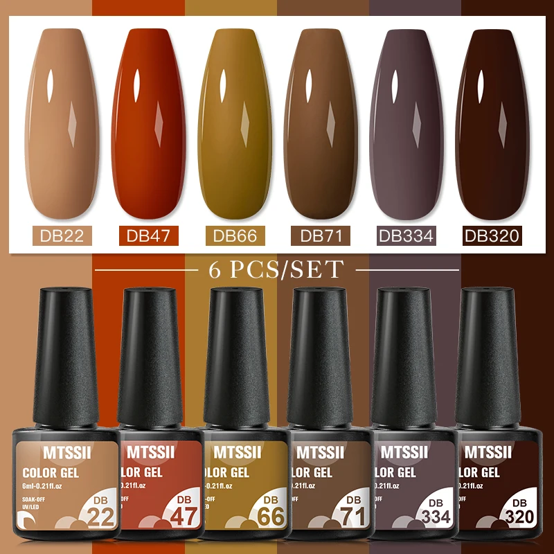 Mtssii 6Pcs/Set Chocolate Gel Nail Polish Set Kit 6 Colors Autumn Winter UV LED Nail Art Gel Semi Permanent Base Gel Top Coat
Mtssii 6Pcs/Set Chocolate Gel Nail Polish Set Kit 6 Colors Autumn Winter UV LED Nail Art Gel Semi Permanent Base Gel Top Coat