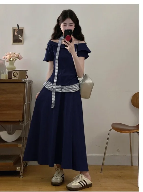 plus Size Women's Lazy Casual Plaid Short Sleeve T-Shirt High Waist Skirt Set Summer Fashion Korean Style Slim Fit Commute
plus Size Women's Lazy Casual Plaid Short Sleeve T-Shirt High Waist Skirt Set Summer Fashion Korean Style Slim Fit Commute