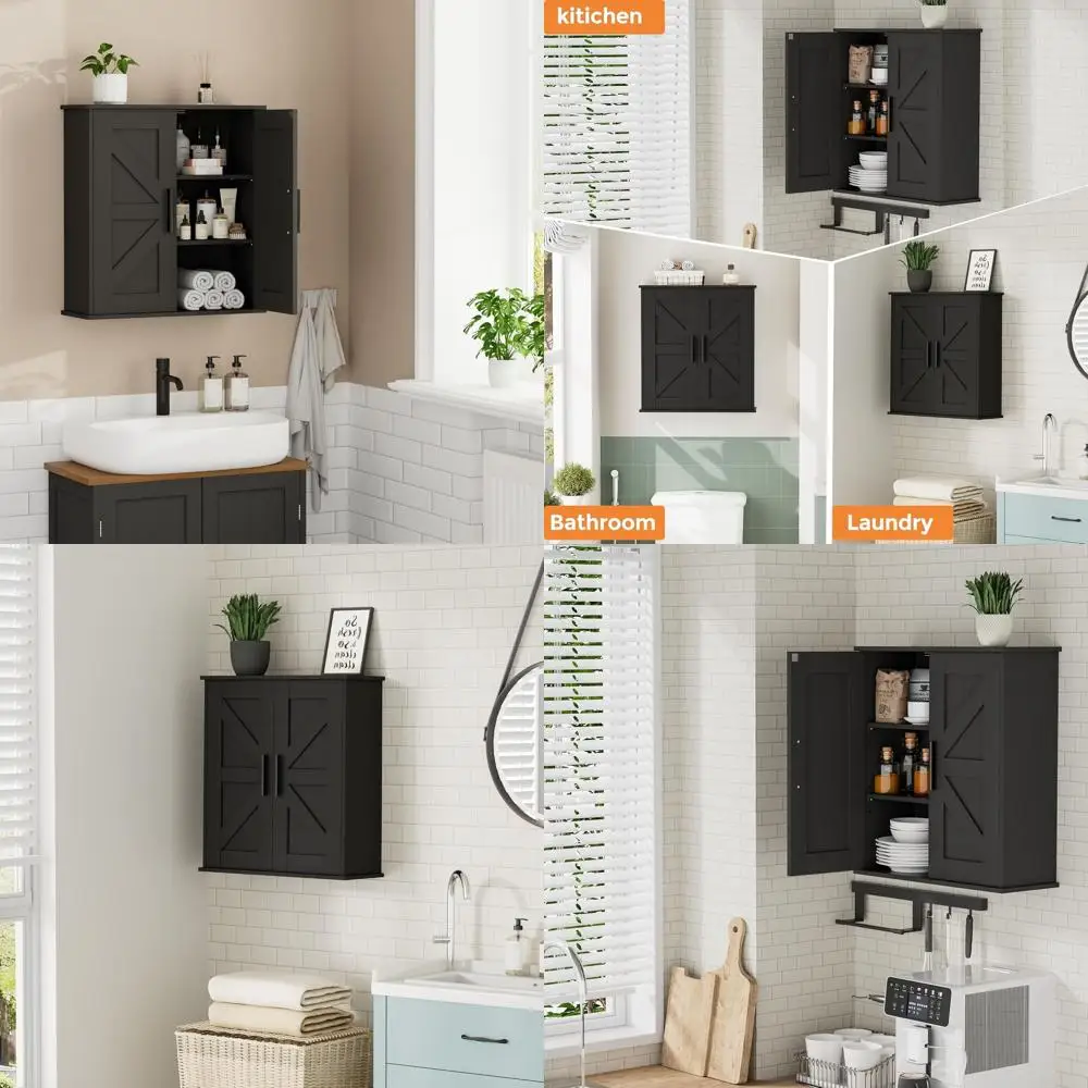 Over Toilet 3-Tier Wall Cabinet with Barn Door & Adjustable Shelves, Black, 7.9 Deep
Over Toilet 3-Tier Wall Cabinet with Barn Door & Adjustable Shelves, Black, 7.9 Deep