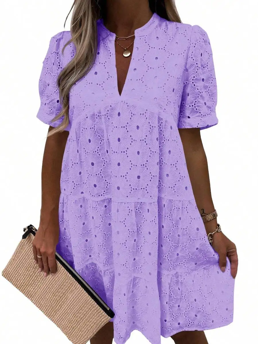 Women Summer Eyelet Lace Dress Casual Flowy V Neck Short Sleeve A-Line Tunic
Women Summer Eyelet Lace Dress Casual Flowy V Neck Short Sleeve A-Line Tunic