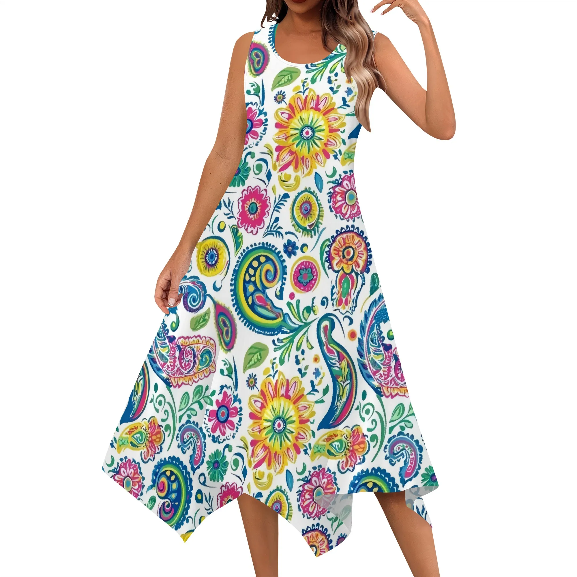 Women's Summer Hankerchief Hem Dress Casual Bright Paisley Floral Pattern Sundress Boho Flowy Midi Vacation Dresses
Women's Summer Hankerchief Hem Dress Casual Bright Paisley Floral Pattern Sundress Boho Flowy Midi Vacation Dresses