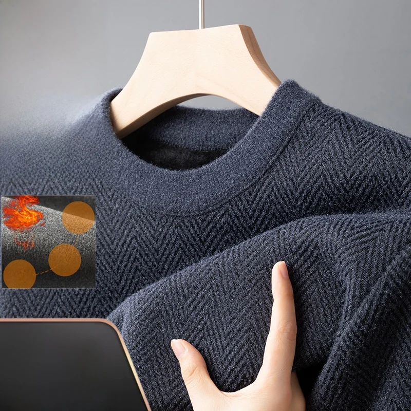 Men's Fce Lined Knitted Sweater Thiened round Ne Casual Versatile Warm Base Layer irt Faionable Winter ential
Men's Fce Lined Knitted Sweater Thiened round Ne Casual Versatile Warm Base Layer irt Faionable Winter ential