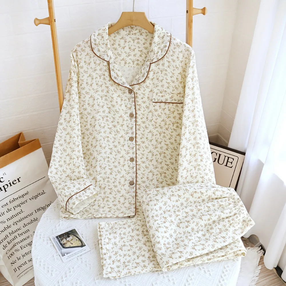 Women's 4-Season Cotton Crinkle Gauze Pajama Set - Spring/Autumn Long Sleeve Sleepwear Pants Set Soft Homewear Outfit
Women's 4-Season Cotton Crinkle Gauze Pajama Set - Spring/Autumn Long Sleeve Sleepwear Pants Set Soft Homewear Outfit