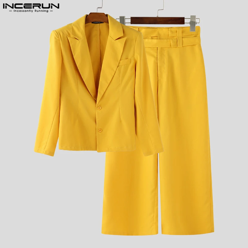 INCERUN Мужские комплекты, однотонный элегантный пиджак с длинными рукавами и брюки, комплекты из двух предметов, уличная одежда, модные повседневные мужские костюмы 2025, S-5XL 
INCERUN Мужские комплекты, однотонный элегантный пиджак с длинными рукавами и брюки, комплекты из двух предметов, уличная одежда, модные повседневные мужские костюмы 2025, S-5XL