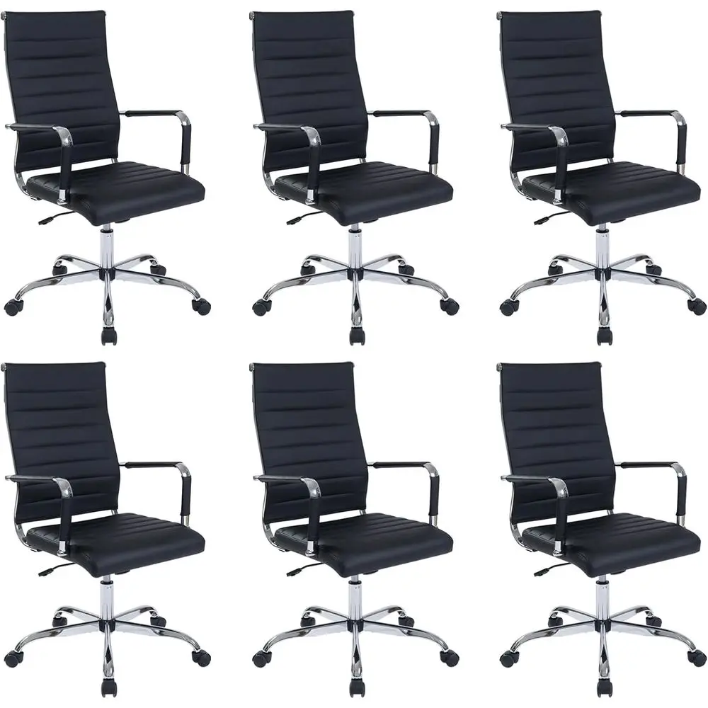 6-Piece Set Ergonomic Black Leather Swivel Chairs with Wheels, Adjustable Height, Ribbed High Back for Conference Rooms
6-Piece Set Ergonomic Black Leather Swivel Chairs with Wheels, Adjustable Height, Ribbed High Back for Conference Rooms