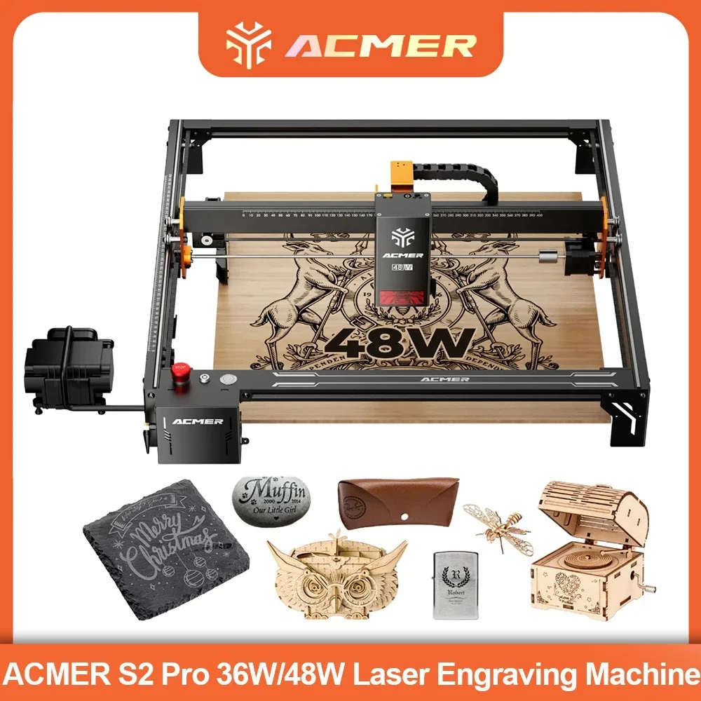ACMER S2 Pro Laser Engraver, 36000mW Laser Cutting Machine with Built-in 30L Air Pump, 400 * 400mm Engraving Area, High-Speed,
ACMER S2 Pro Laser Engraver, 36000mW Laser Cutting Machine with Built-in 30L Air Pump, 400 * 400mm Engraving Area, High-Speed,