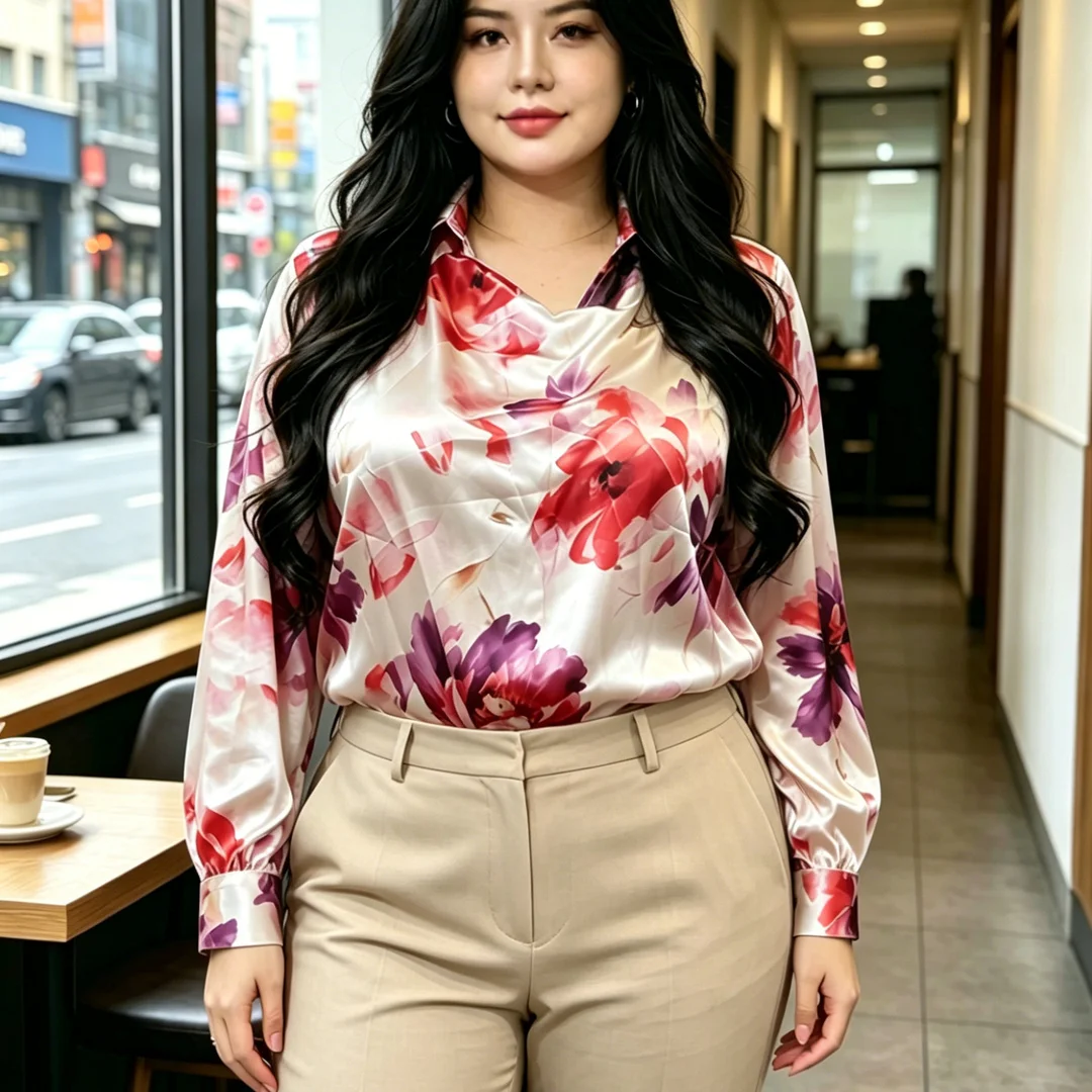 Plus Size Floral Satin Blouse, Elegant Cowl Neck Long Sleeve Top for Office & Casual Wear
Plus Size Floral Satin Blouse, Elegant Cowl Neck Long Sleeve Top for Office & Casual Wear