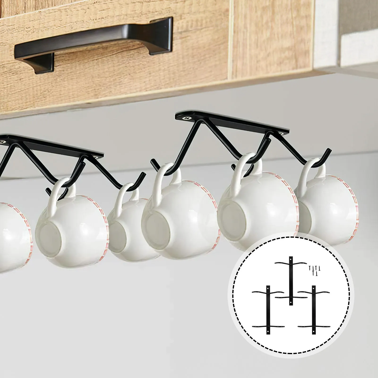 3Sets Kitchen Mug Hooks Under Cabinet Coffee Cup Racks with Screws for Easy Installation Home Office Restaurant Use Iron Cup
3Sets Kitchen Mug Hooks Under Cabinet Coffee Cup Racks with Screws for Easy Installation Home Office Restaurant Use Iron Cup