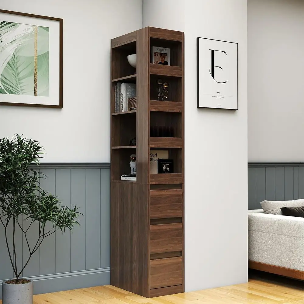 Modern 4-Tier Corner Bookshelf with 3 Drawers, 71 High Walnut Wood Storage Unit for Home, Office, Dorms
Modern 4-Tier Corner Bookshelf with 3 Drawers, 71 High Walnut Wood Storage Unit for Home, Office, Dorms
