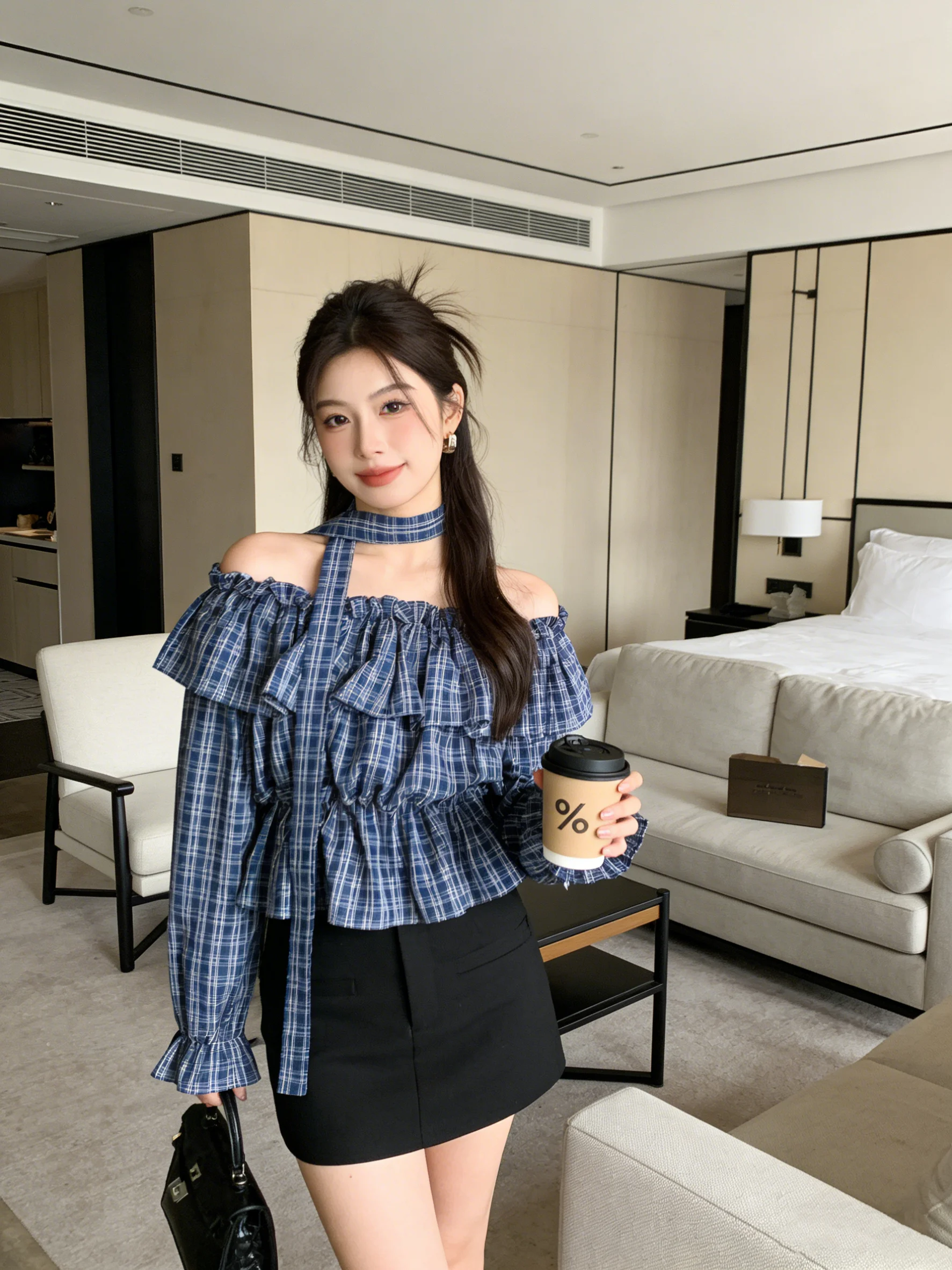 French Sle Plaid irt One oulder Slim Fit Bell Sve ort Length Spring Summer New Arrival Women's Faion Breathable ...
French Sle Plaid irt One oulder Slim Fit Bell Sve ort Length Spring Summer New Arrival Women's Faion Breathable ...