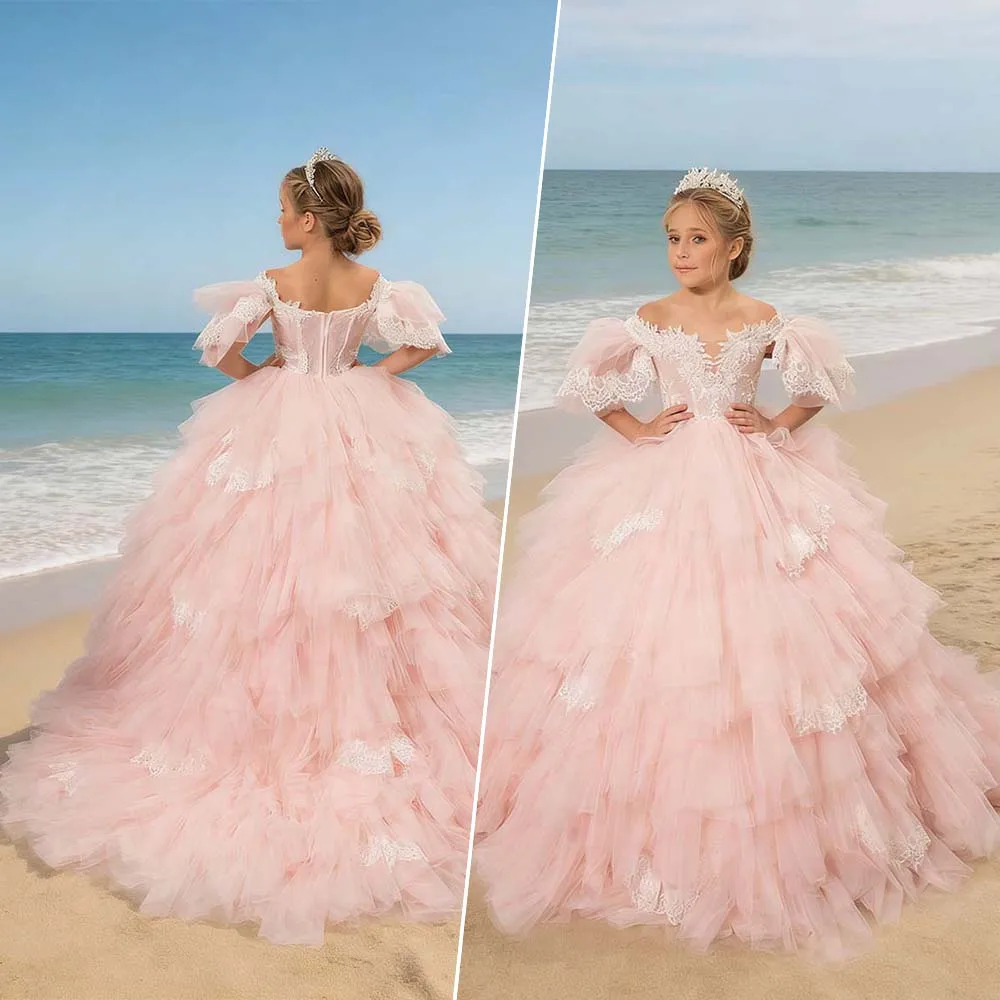 Tiered Tulle Flower Girl Dress for Wedding Kids Off the Shoulder Princess Pageant Dress Lace Sleeves Birthday Party Gown Custom
Tiered Tulle Flower Girl Dress for Wedding Kids Off the Shoulder Princess Pageant Dress Lace Sleeves Birthday Party Gown Custom