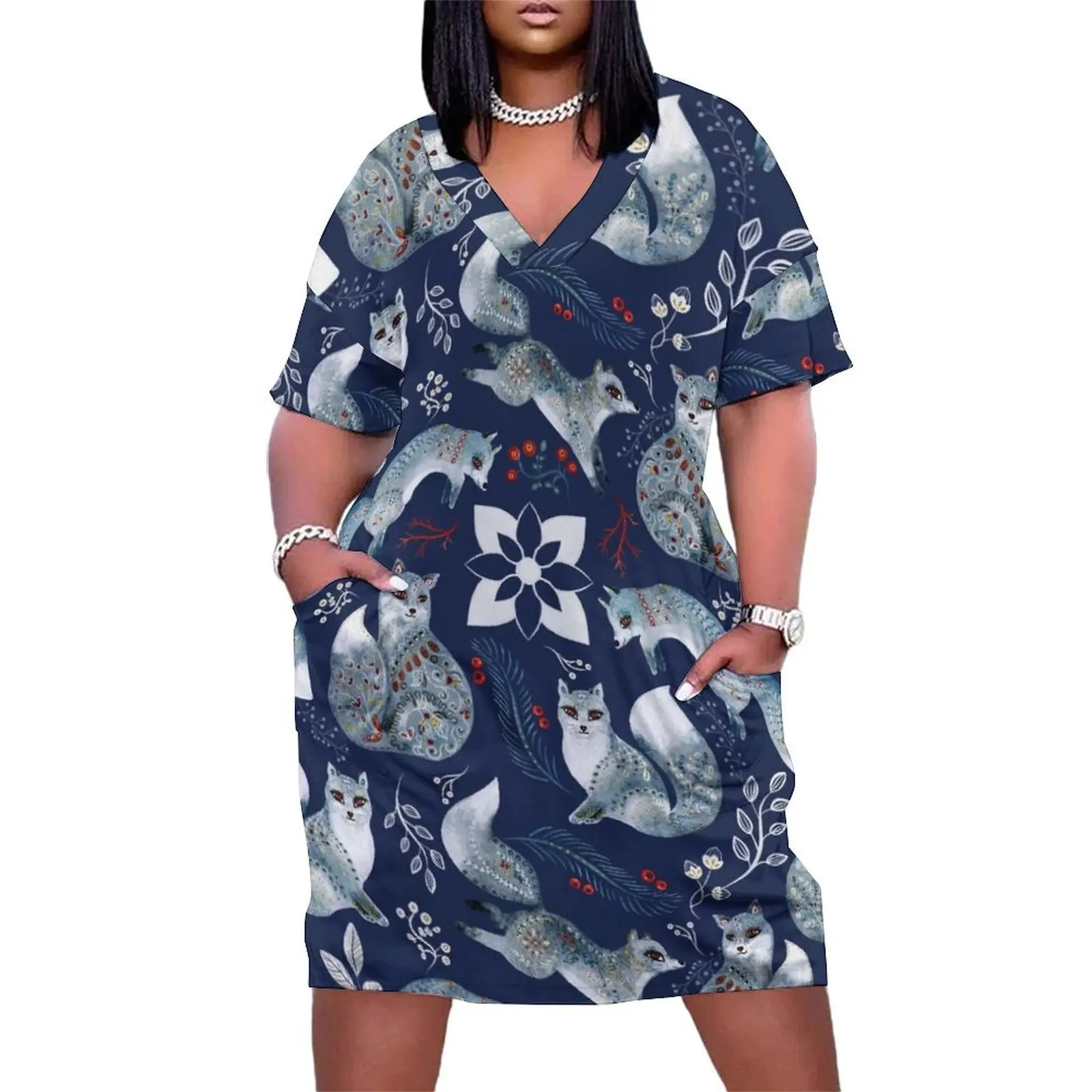 Watercolor fox folk pattern - Blue Loose Pocket Dress beach dresses Women's clothing Women's summer skirt
Watercolor fox folk pattern - Blue Loose Pocket Dress beach dresses Women's clothing Women's summer skirt