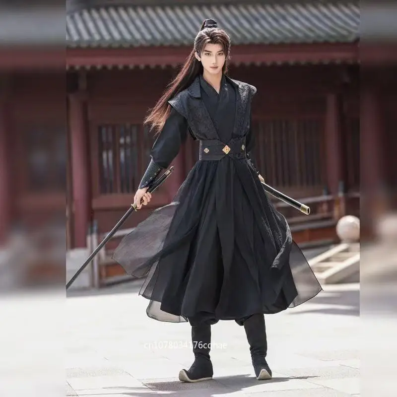Cool Black Jaquard Hanfu Men's Traditional Chiense Cross Collar Wuxia Costume Stylish Boys Halloween Night Hero Outfits
Cool Black Jaquard Hanfu Men's Traditional Chiense Cross Collar Wuxia Costume Stylish Boys Halloween Night Hero Outfits