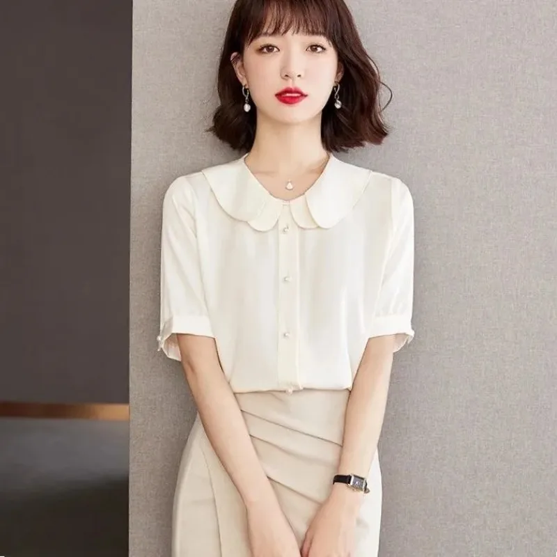 Women's Spring Summer Short Sleeve Blouse Peter Pan Collar Button Down Chiffon Office Work Shirt
Women's Spring Summer Short Sleeve Blouse Peter Pan Collar Button Down Chiffon Office Work Shirt