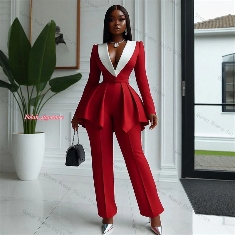 Red Women Suit Pants Set 2 Piece Blazer+Trousers White Lapel Ruffles Hem Formal Office Lady Jacket Wedding Guest Coat Customized
Red Women Suit Pants Set 2 Piece Blazer+Trousers White Lapel Ruffles Hem Formal Office Lady Jacket Wedding Guest Coat Customized