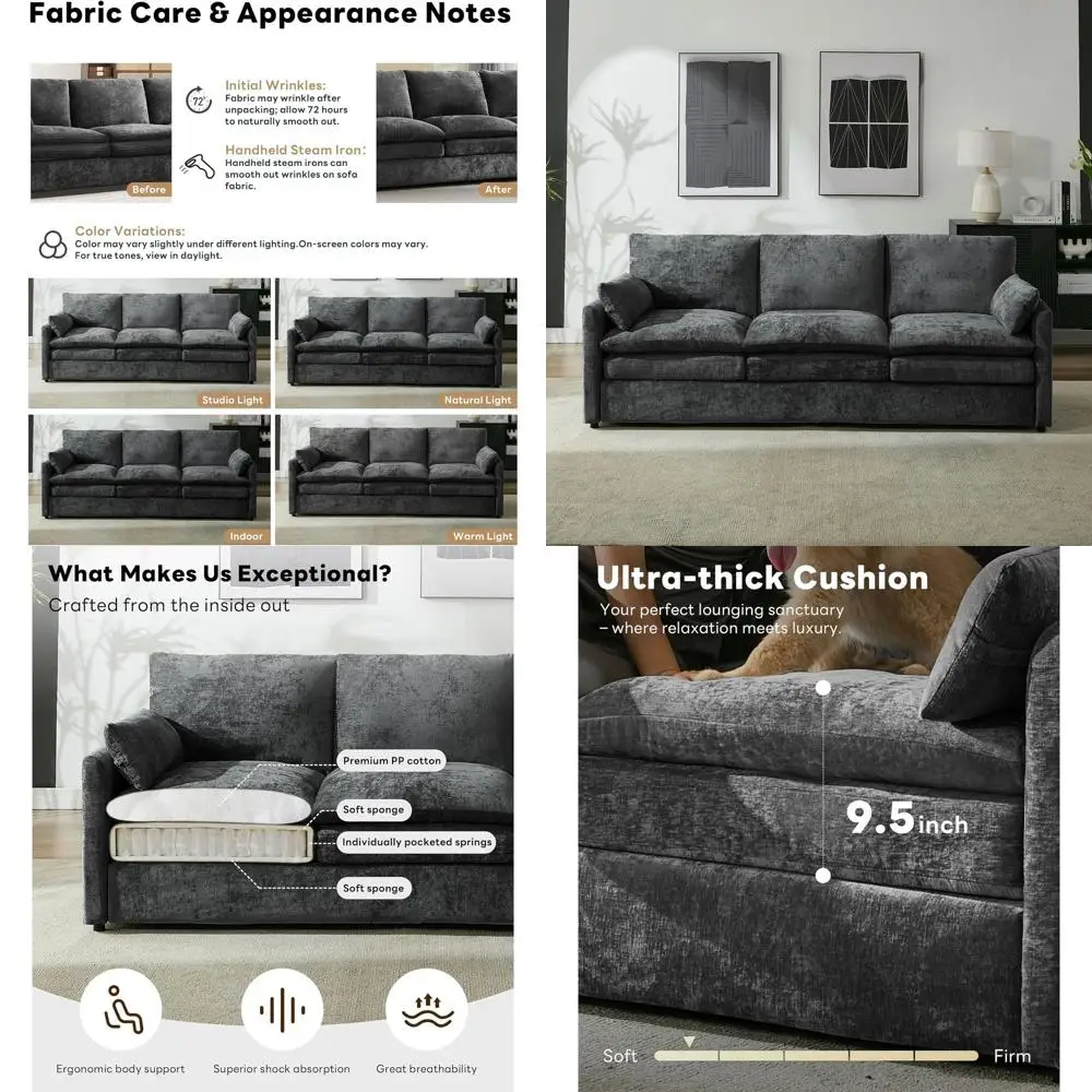 89 Inch Soft Spring Seat Cushions 3-Seater Sofa with Pillows, Chenille Fabric Removable Covers, Comfortable Living Room Furnitur
89 Inch Soft Spring Seat Cushions 3-Seater Sofa with Pillows, Chenille Fabric Removable Covers, Comfortable Living Room Furnitur