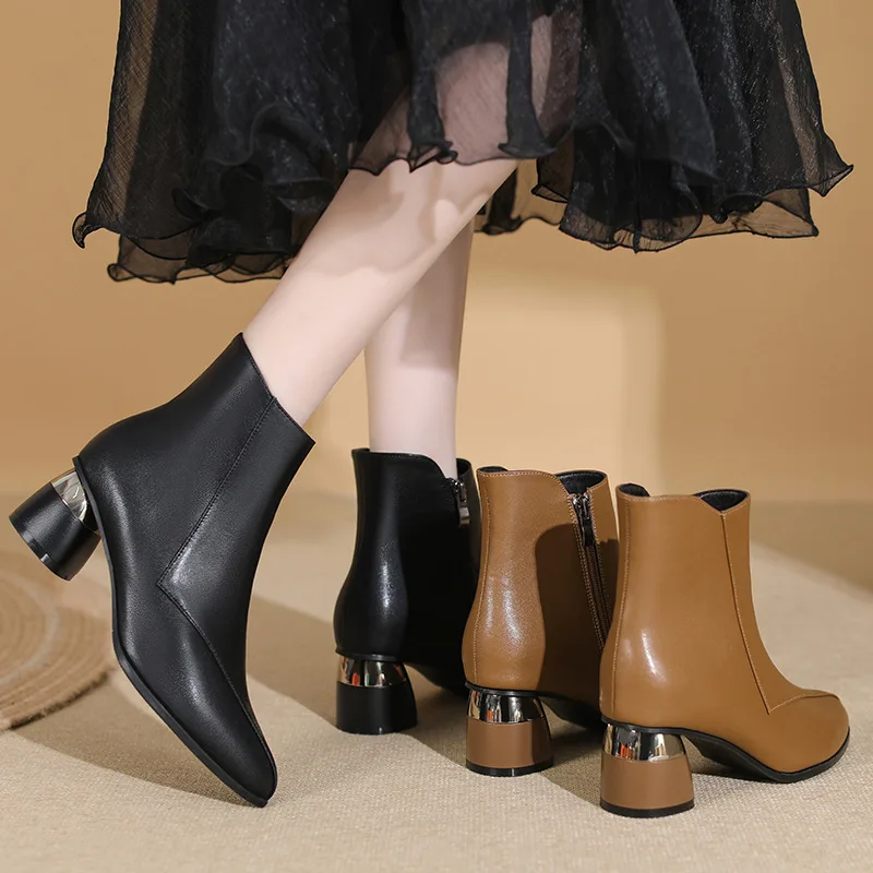 New Short Boots for Women Brown Pointed Women's Boots and Ankle Boots Black Thick Heel Short Boots for Women
New Short Boots for Women Brown Pointed Women's Boots and Ankle Boots Black Thick Heel Short Boots for Women