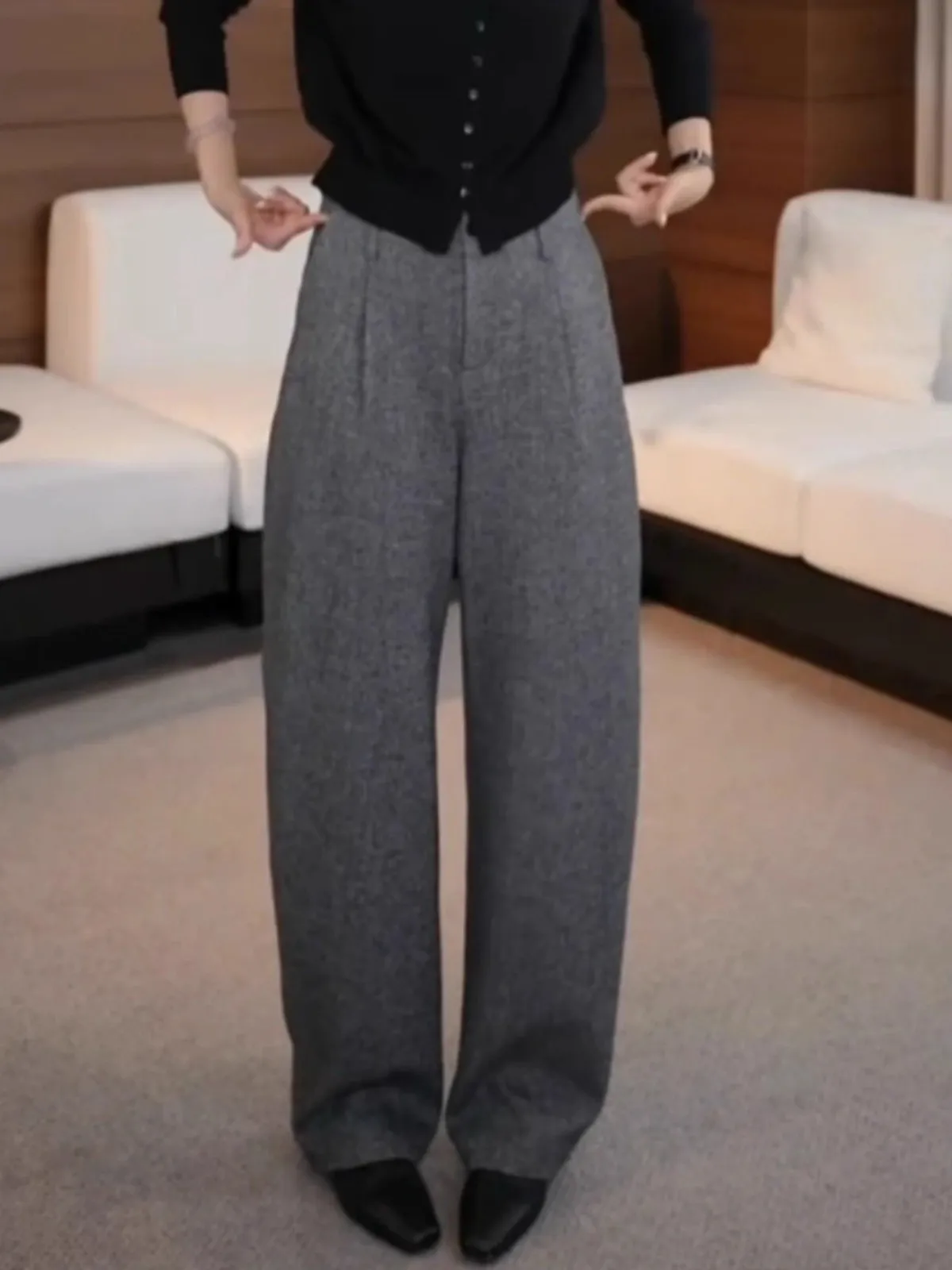 High Waist Wide Leg Woolen Trousers for Women Casual Sle Pear aped plus Size Loose Fit Slimming ey Casual Pants
High Waist Wide Leg Woolen Trousers for Women Casual Sle Pear aped plus Size Loose Fit Slimming ey Casual Pants