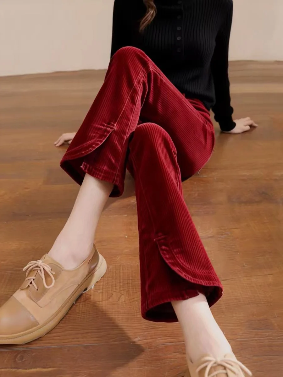 Retro Red Corduroy Flared Pants Design Sensation Straight Leg Pencil Pants High Waist Casual Ladies Trousers
Retro Red Corduroy Flared Pants Design Sensation Straight Leg Pencil Pants High Waist Casual Ladies Trousers