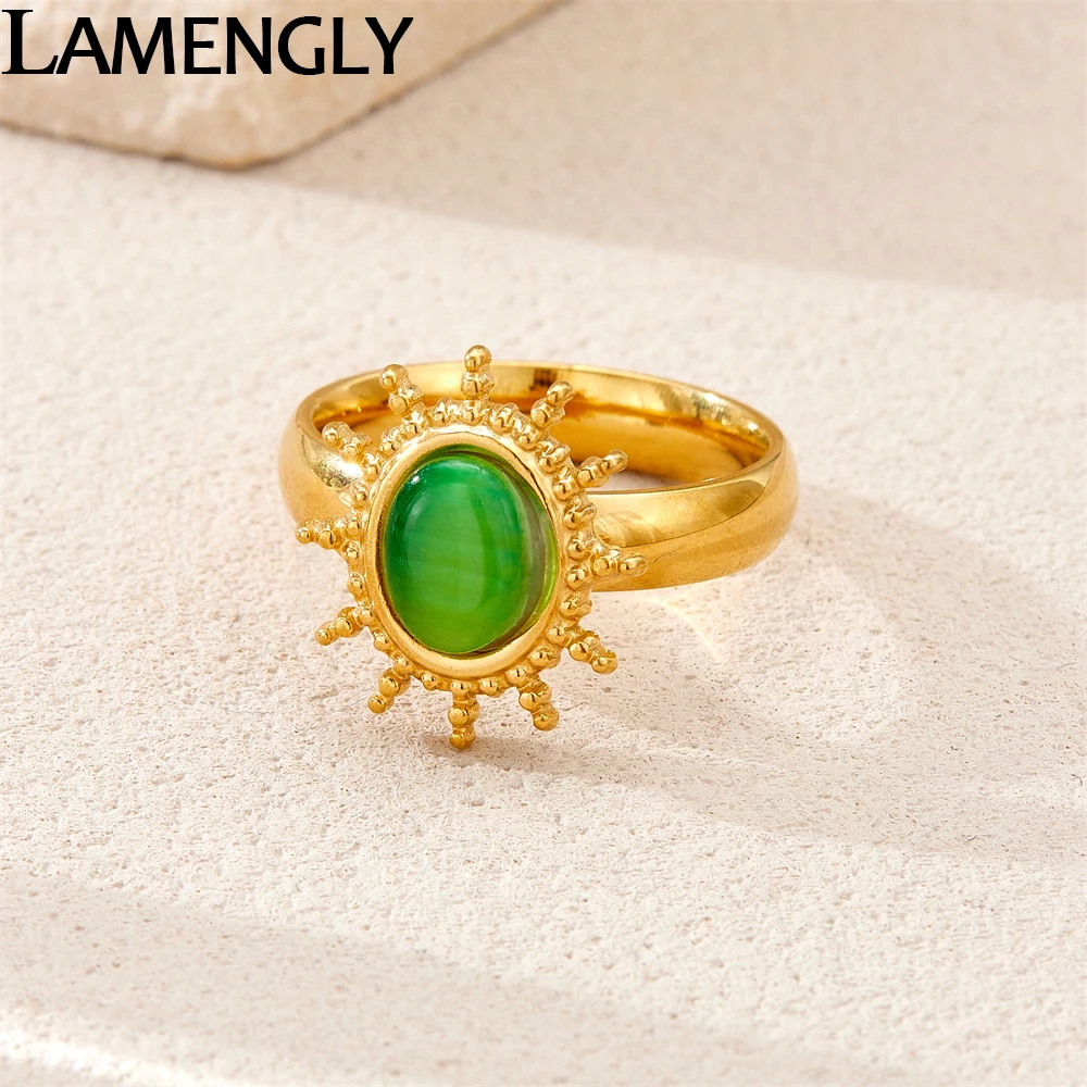 LAMENGLY 316L Stainless Steel Oval Green Rhinestone Retro Design Ring For Women 18k Gold Plated Open Ring Trendy Jewelry Gift
LAMENGLY 316L Stainless Steel Oval Green Rhinestone Retro Design Ring For Women 18k Gold Plated Open Ring Trendy Jewelry Gift