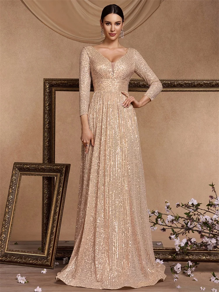 Luxury V-Neck Long Sleeves Gold Sequins Formal Evening Dress Graduation elegant 2025 Party Prom Maxi Cocktail Gowns
Luxury V-Neck Long Sleeves Gold Sequins Formal Evening Dress Graduation elegant 2025 Party Prom Maxi Cocktail Gowns