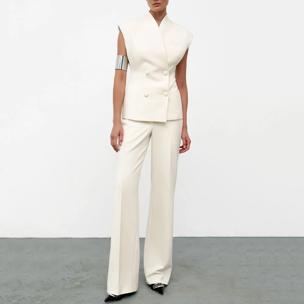 Fashion Women Double Breasted Sleeveless Suit Smart Casual 2 Pieces Jacket Wide Leg Pant Summer Office Commute Chic Lady Outfits
Fashion Women Double Breasted Sleeveless Suit Smart Casual 2 Pieces Jacket Wide Leg Pant Summer Office Commute Chic Lady Outfits