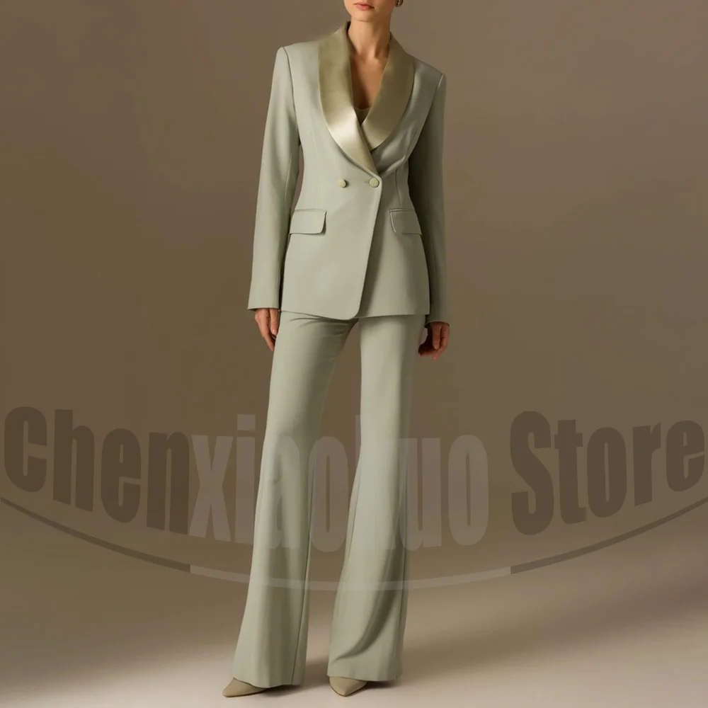 Women's Suit Set with Satin Shawl Lapel Elegant Double Breasted Blazer and Flared Pants Formal Fashion Prom Party Suits 2 Piece
Women's Suit Set with Satin Shawl Lapel Elegant Double Breasted Blazer and Flared Pants Formal Fashion Prom Party Suits 2 Piece