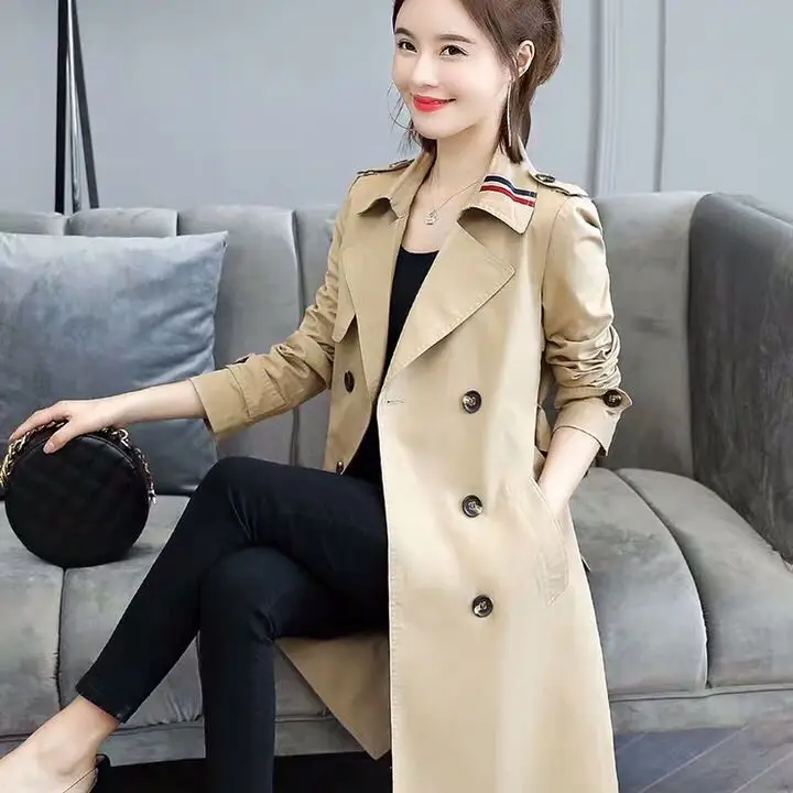 Women's New Jacket Mid Length Jackets Full Double Breasted Trench Coats with Pockets Slim Fit Spring Autumn Outerwear T553
Women's New Jacket Mid Length Jackets Full Double Breasted Trench Coats with Pockets Slim Fit Spring Autumn Outerwear T553