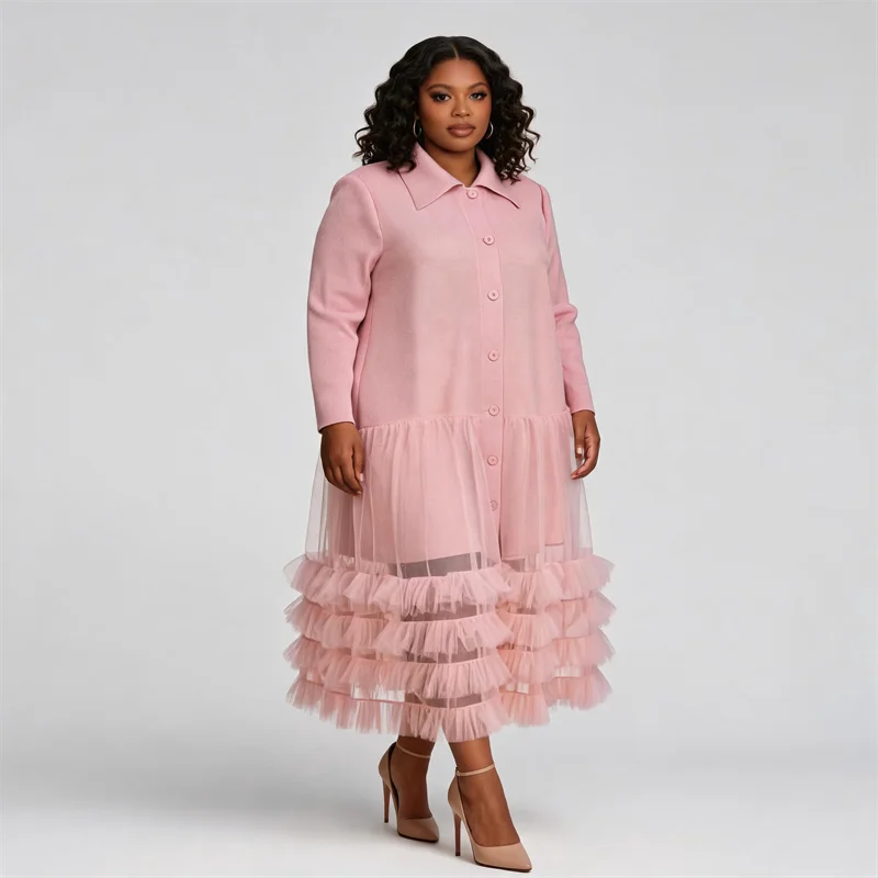 Miyake Pleated Women's Casual Dress 2026 New Mesh Splicing Loose Large Size Diagonal Long-sleeved Single-breasted Dresses
Miyake Pleated Women's Casual Dress 2026 New Mesh Splicing Loose Large Size Diagonal Long-sleeved Single-breasted Dresses