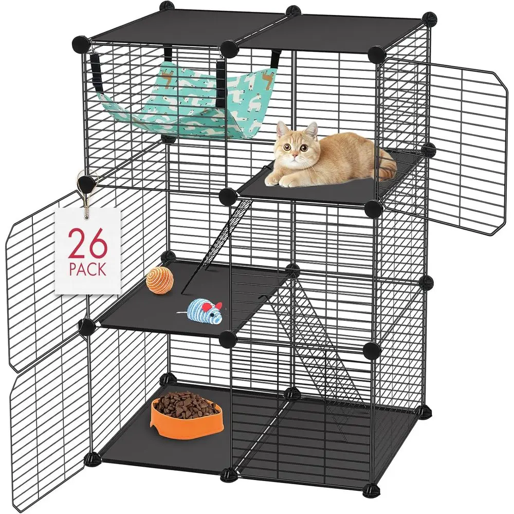 Cat Cage, 3-Tier DIY Catio Cat Enclosures, 24" x 16" x 36" Cat Playpen Indoor & Outdoor with Hammock, Detachable Metal Wire Kenn
Cat Cage, 3-Tier DIY Catio Cat Enclosures, 24" x 16" x 36" Cat Playpen Indoor & Outdoor with Hammock, Detachable Metal Wire Kenn
