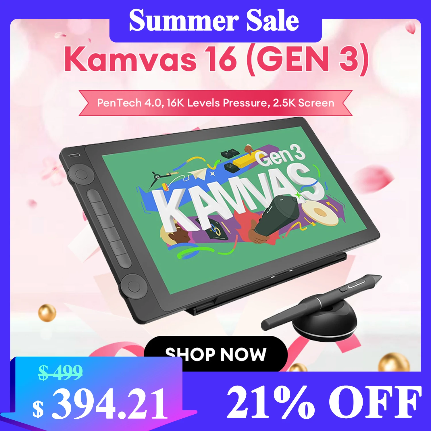 Huion Kamvas 16 (Gen 3) Graphics Tablet Monitor 16K Levels Pressure PenTech 4.0 Pen Drawing Display 15.8 Inch 2.5K QHD Screen
Huion Kamvas 16 (Gen 3) Graphics Tablet Monitor 16K Levels Pressure PenTech 4.0 Pen Drawing Display 15.8 Inch 2.5K QHD Screen